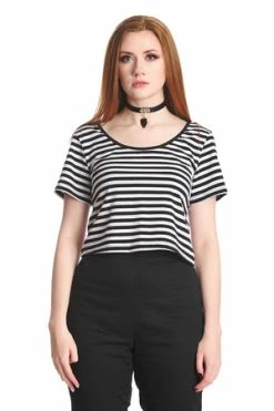 Banned Sweet Yet Spooky Stripe Top -Cheap GOTHIC DRESSES Store 1642529428TP10484WHT4030 300x