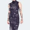 Jawbreaker Alchemy Cat Print Midi Cut Out Dress