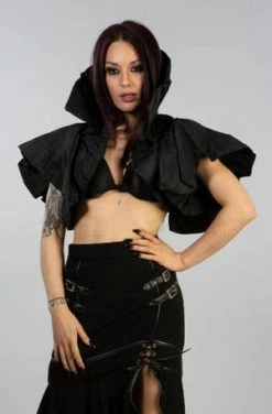 Burleska Blade High Collar Bolero In Black Taffeta