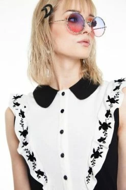 Jawbreaker Button Down Knit Dress With Rose Embroidered On Ruffle -Cheap GOTHIC DRESSES Store Button Down Knit Dress With Rose Embroidered On Ruffle Jawbreaker 5 300x