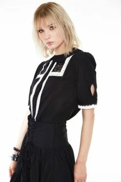 Jawbreaker Lace And Trim Collared Button Up Top -Cheap GOTHIC DRESSES Store Lace And Trim Collared Button Up Top Jawbreaker 3 300x