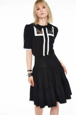 Jawbreaker Lace And Trim Collared Button Up Top -Cheap GOTHIC DRESSES Store Lace And Trim Collared Button Up Top Jawbreaker 4 300x