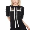 Jawbreaker Lace And Trim Collared Button Up Top