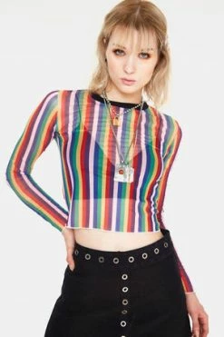 Jawbreaker Prism Striped Mesh Top