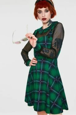 Jawbreaker Round In Circles Plaid Overall Dress