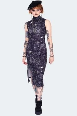 Jawbreaker Alchemy Cat Print Midi Cut Out Dress -Cheap GOTHIC DRESSES Store alchemy cat print midi cut out dress dra 9570 01.1428 300x