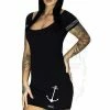 Dr Faust Anchor And Ropes Short Sleeve Black Mini Dress - Nathaly