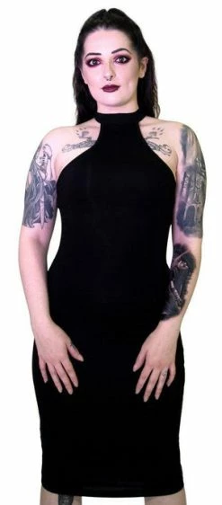 Dr Faust Beguiling Choker Bodycon Black Midi Dress - Londyn