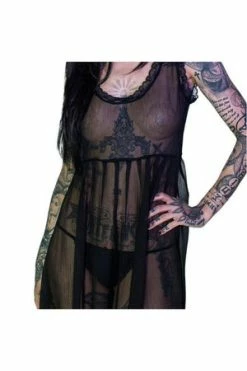 Dr Faust Bewitching Black Long Sheer Dress - Lacey -Cheap GOTHIC DRESSES Store bewitching black long sheer dress lacey dr faust 3 300x
