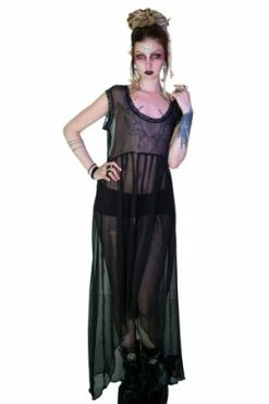 Dr Faust Bewitching Black Long Sheer Dress - Lacey -Cheap GOTHIC DRESSES Store bewitching black long sheer dress lacey dr faust 5 300x