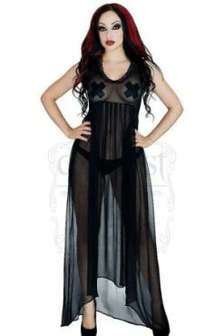 Dr Faust Bewitching Black Long Sheer Dress - Lacey