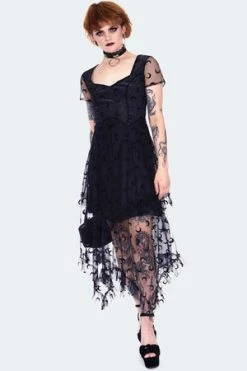 Jawbreaker Black Mesh With Moons Midi Layered Dress