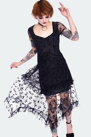 Jawbreaker Black Mesh With Moons Midi Layered Dress 4 Jawbreaker Black Mesh With Moons Midi Layered Dress - Image 4