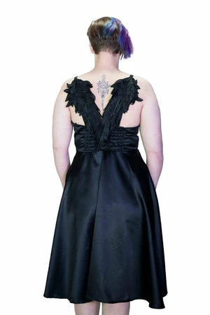 Dr Faust Black Wings Raw Silk Plus Size Midi Dress - Angelique 1 Dr Faust Black Wings Raw Silk Plus Size Midi Dress - Angelique