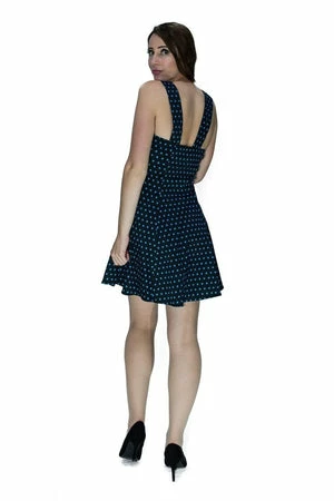 Dr Faust Blue Polka Dots Black Mini Dress - Sophia 2 Dr Faust Blue Polka Dots Black Mini Dress - Sophia - Image 2