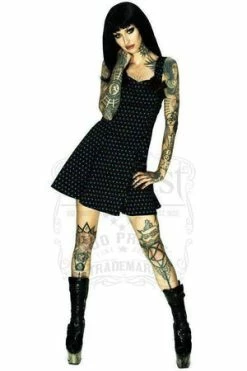 Dr Faust Blue Polka Dots Black Mini Dress - Sophia 7 Dr Faust Blue Polka Dots Black Mini Dress - Sophia -Cheap GOTHIC DRESSES Store blue polka dots black mini dress sophia dr faust 4 300x