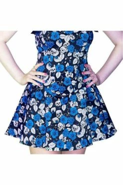 Dr Faust Blue Roses And Skulls Mini Dress - Anika -Cheap GOTHIC DRESSES Store blue roses and skulls mini dress anika dr faust 3 300x