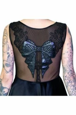 Dr Faust Bow Net Back Raw Silk Black High-Low Dress - Saanvi -Cheap GOTHIC DRESSES Store bow net back raw silk black high low dress saanvi dr faust 3 300x