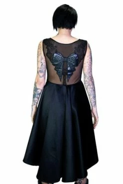 Dr Faust Bow Net Back Raw Silk Black High-Low Dress - Saanvi