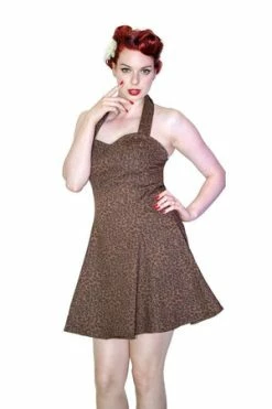 Dr Faust Brown Cheetah Animal Print Halterneck Mini Dress - Kara