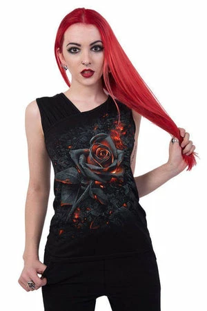Spiral Burnt Rose - Gathered Shoulder Slant Vest Black 2 Spiral Burnt Rose - Gathered Shoulder Slant Vest Black - Image 2
