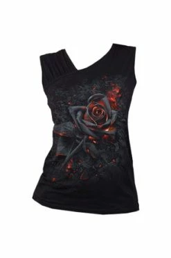 Spiral Burnt Rose - Gathered Shoulder Slant Vest Black