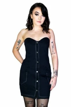 Dr Faust Button-Down Strapless Dark Grey Mini Dress - Allie