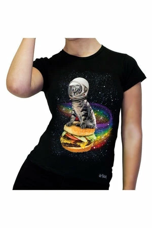 Dr Faust Cheezburger Astronaut Cat Black T-Shirt - Kaylin 2 Dr Faust Cheezburger Astronaut Cat Black T-Shirt - Kaylin - Image 2