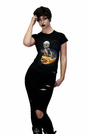 Dr Faust Cheezburger Astronaut Cat Black T-Shirt - Kaylin 1 Dr Faust Cheezburger Astronaut Cat Black T-Shirt - Kaylin