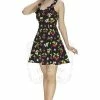 Dr Faust Cherry And Flowers Black Mini Dress - Kaitlyn