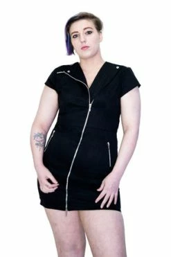Dr Faust Cotton Lining Black Biker Plus Size Mini Dress - Abigail