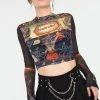 Jawbreaker Skeleton Dance Print Mesh Crop Top