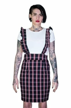Dr Faust Dark Tartan Checked Pinafore Dress And T-Shirt Set - Romina