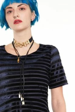 Jawbreaker Black Velvet Stripe Dress -Cheap GOTHIC DRESSES Store dra 9351 bi 04 300x