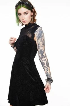 Jawbreaker Embroidered Rose Velvet Skater Dress -Cheap GOTHIC DRESSES Store dra 9357 bi 01 300x