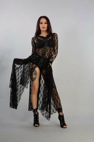 Burleska Dracula Long Hooded Dress In Black Lace 3 Burleska Dracula Long Hooded Dress In Black Lace - Image 3