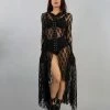 Burleska Dracula Long Hooded Dress In Black Lace