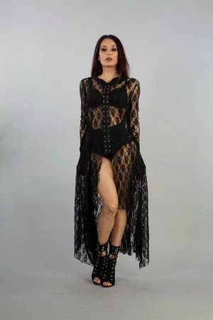 Burleska Dracula Long Hooded Dress In Black Lace 1 Burleska Dracula Long Hooded Dress In Black Lace