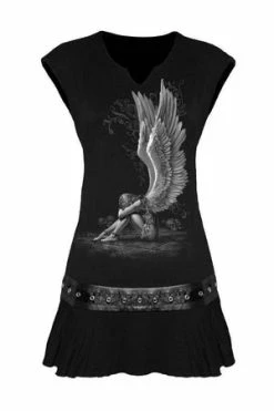 Spiral Enslaved Angel - Stud Waist Mini Dress Black