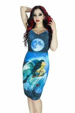 Dr Faust Fallen Angel Blue Moon Night Sky Midi Dress - Angel
