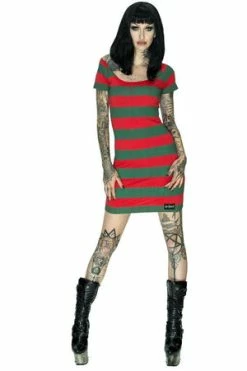 Dr Faust Freddy Krueger Style Red And Green Mini Dress - Aubrey
