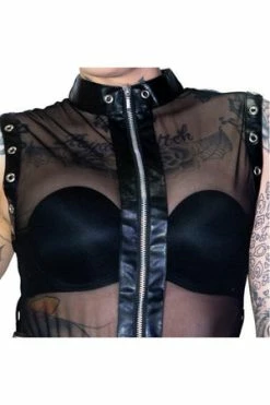 Dr Faust Full Zip Eyelet Trim Black Belt Sheer Mini Dress - Yara -Cheap GOTHIC DRESSES Store full zip eyelet trim black belt sheer mini dress yara dr faust 3 300x