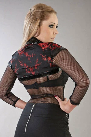 Burleska Geisha Gothic Bolero Shrug In Black Satin & Petals 2 Burleska Geisha Gothic Bolero Shrug In Black Satin & Petals - Image 2