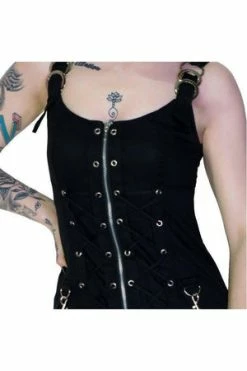 Dr Faust Goth Bondage Black Mini Dress - Maia -Cheap GOTHIC DRESSES Store goth bondage black mini dress maia dr faust 3 300x