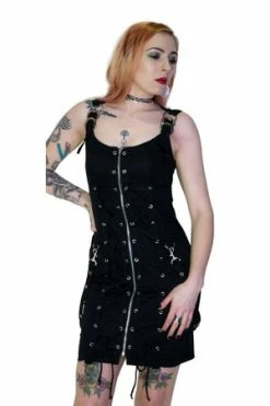 Dr Faust Goth Bondage Black Mini Dress - Maia