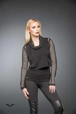 Queen Of Darkness Goth Top With Loose Neck And Net-Sleeves -Cheap GOTHIC DRESSES Store goth top with loose neck and net sleeves queen of darkness 3 300x