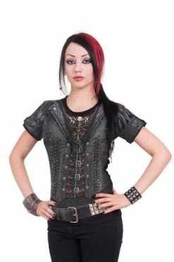 Spiral Gothess Wrap - Allover Cap Sleeve Top Black -Cheap GOTHIC DRESSES Store gothess wrap allover cap sleeve top black spiral 3 300x