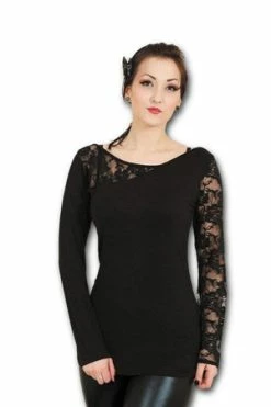 Spiral Gothic Elegance - Lace One Shoulder Top Black -Cheap GOTHIC DRESSES Store gothic elegance lace one shoulder top black spiral 3 300x