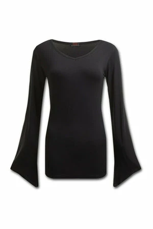 Spiral Gothic Elegance - V Neck Goth Sleeve Top Black 1 Spiral Gothic Elegance - V Neck Goth Sleeve Top Black