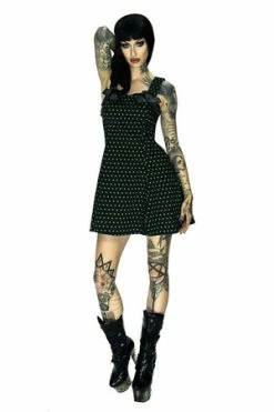 Dr Faust Green Polka Dots Black Mini Dress - Ava